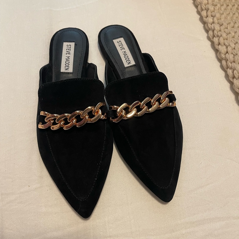 New Suede Steve Madden Pointy Toe Chain Mules 9
